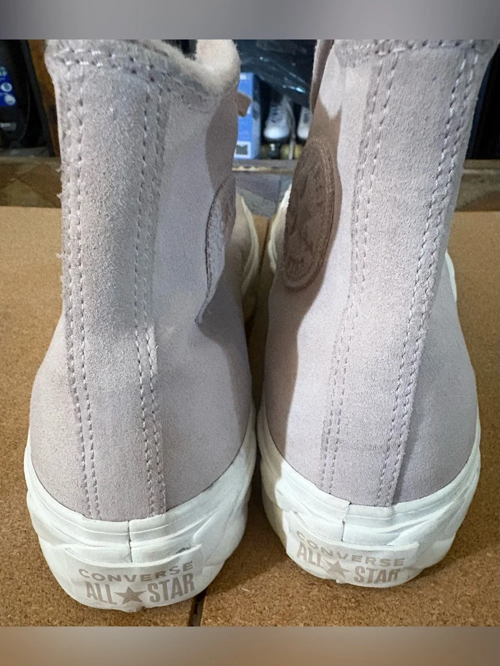 Converse All Star CT Sherpa High-Top Platform Sneakers in Pale Pink Suede